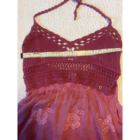 Guess Pink Hailey Crochet Embroidered Halter Top Viscose Silk Women’s Sz Large - Picture 12 of 14